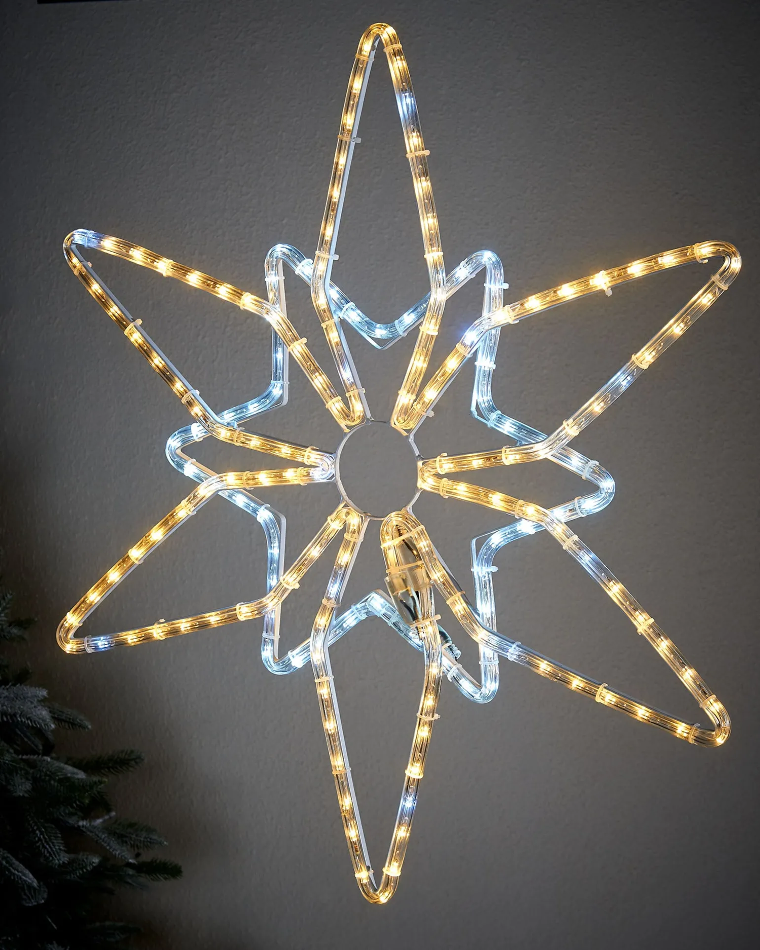 Pre-Lit Northern Star Rope Light Silhouette, Warm/Bright White, 64 Cm