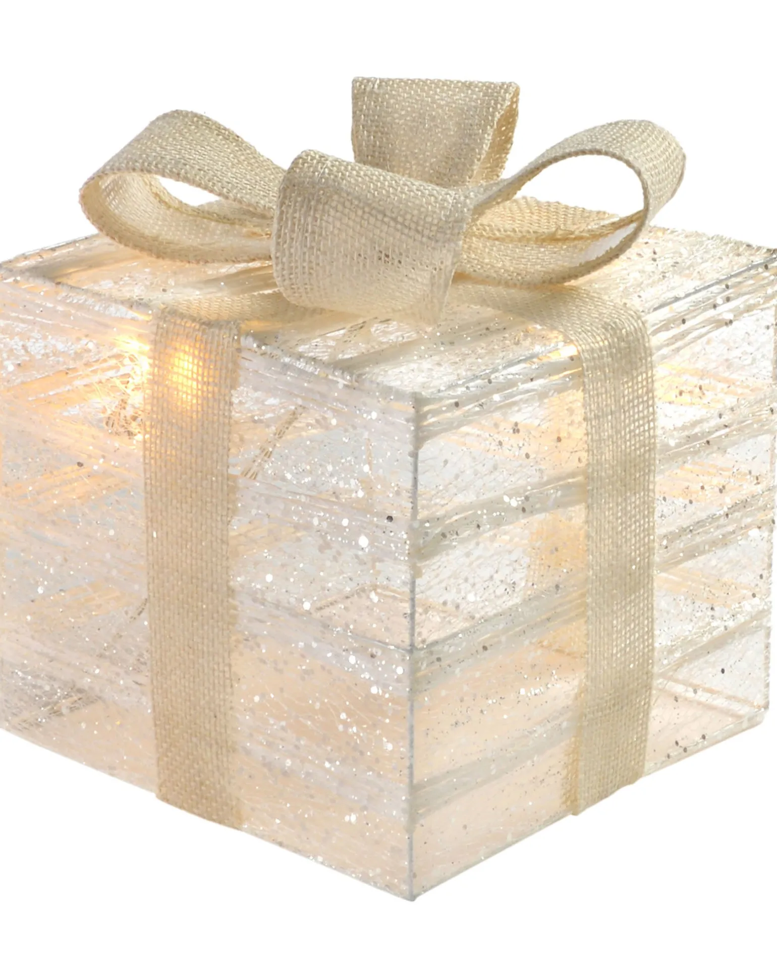 Pre-Lit Paper String And Gauze Gift Box, 20 Cm
