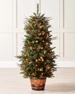 Pre-Lit Pines & Berries Potted Christmas Tree, 4.5 Ft
