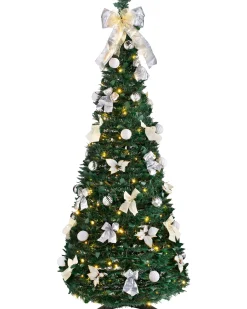 Pre-Lit Pop-Up Decorated Christmas Tree, White, 6 Ft