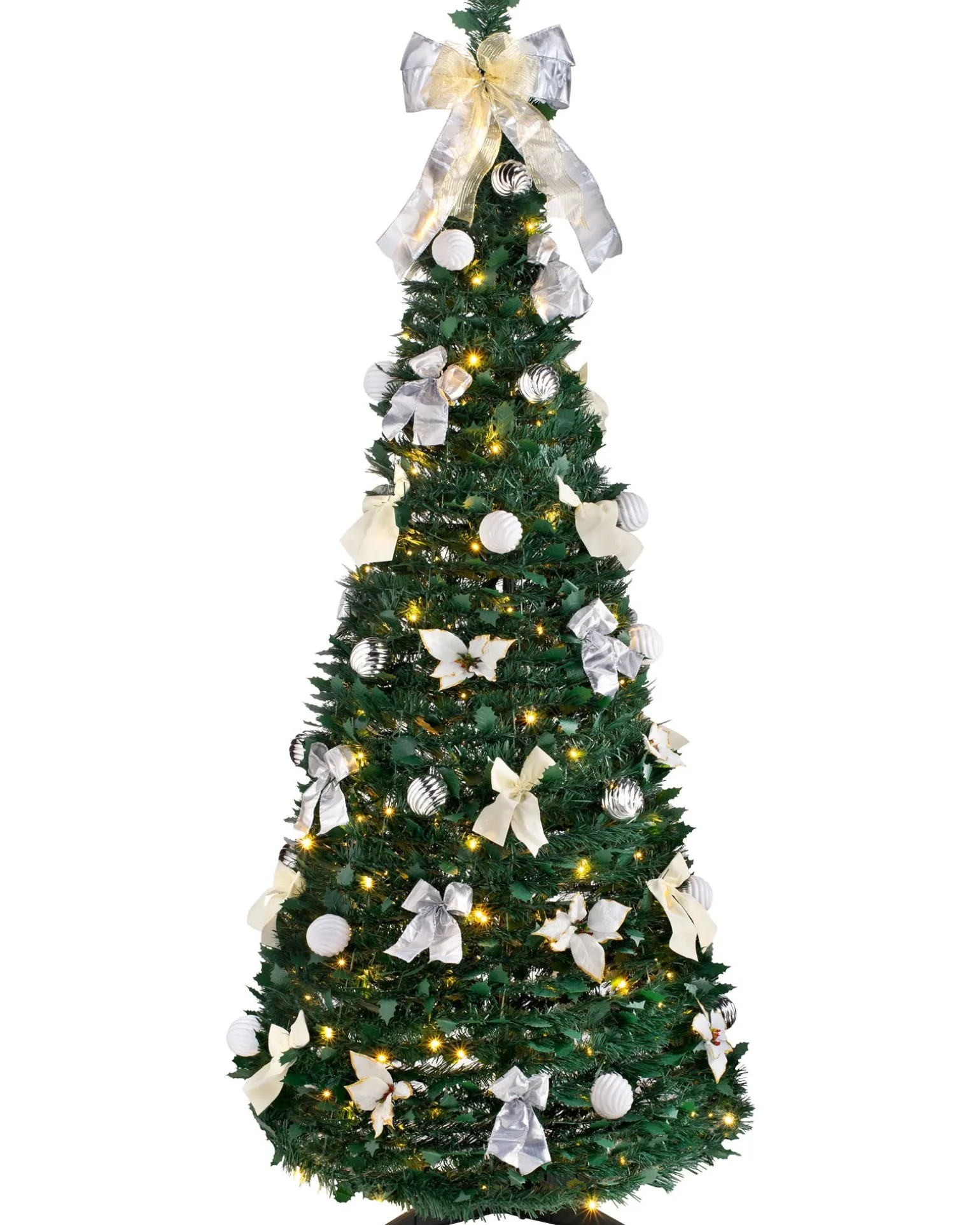 Pre-Lit Pop-Up Decorated Christmas Tree, White, 6 Ft