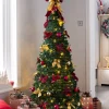 Pre-Lit Pop-Up Decorated Christmas Tree, Red/Gold, 6 Ft