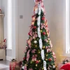 Pre-Lit Pop-Up Decorated Christmas Tree, Red/White, 6 Ft