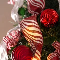 Pre-Lit Pop-Up Decorated Christmas Tree, Red/White, 6 Ft