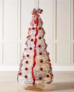 Pre-Lit Pop-Up Decorated Christmas Tree, Red/White, 6 Ft