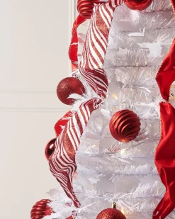 Pre-Lit Pop-Up Decorated Christmas Tree, Red/White, 6 Ft