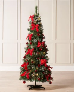 Pre-Lit Pop-Up Decorated Christmas Tree, Red, 6 Ft
