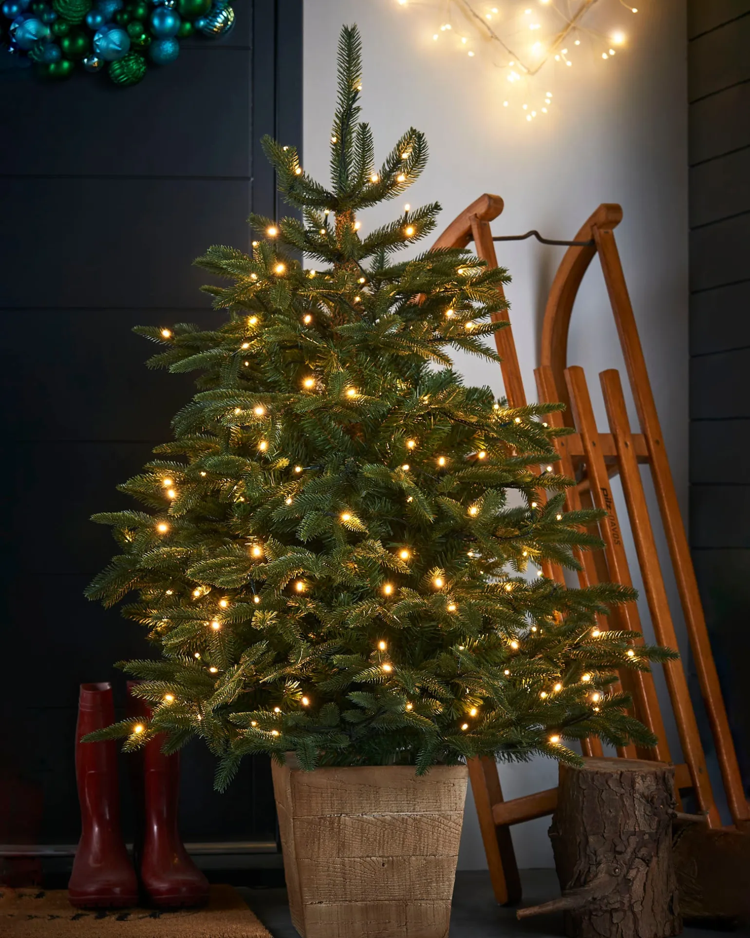 Pre-Lit Potted Alaskan Fir Christmas Tree, 4 Ft