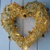 Pre-Lit Rattan Heart Wreath, 33 Cm