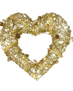 Pre-Lit Rattan Heart Wreath, 33 Cm