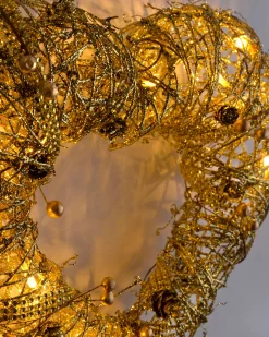 Pre-Lit Rattan Heart Wreath, 33 Cm