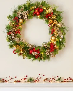 Pre-Lit Red Berry Mixed Tip Wreath, 76 Cm