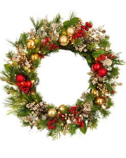 Pre-Lit Red Berry Mixed Tip Wreath, 76 Cm