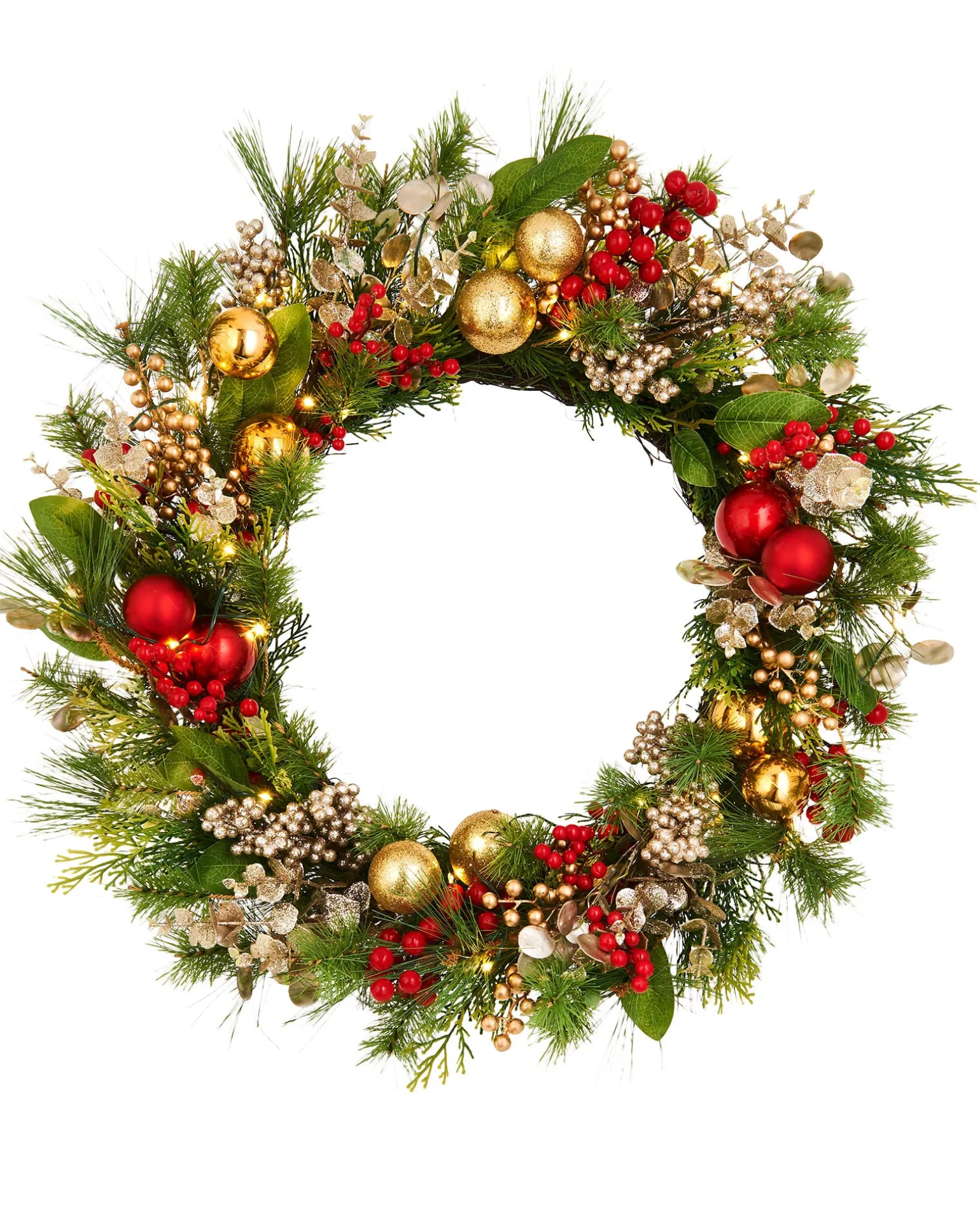 Pre-Lit Red Berry Mixed Tip Wreath, 76 Cm