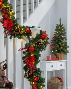 Pre-Lit Red Decorated Extra Thick Garland, 9 Ft