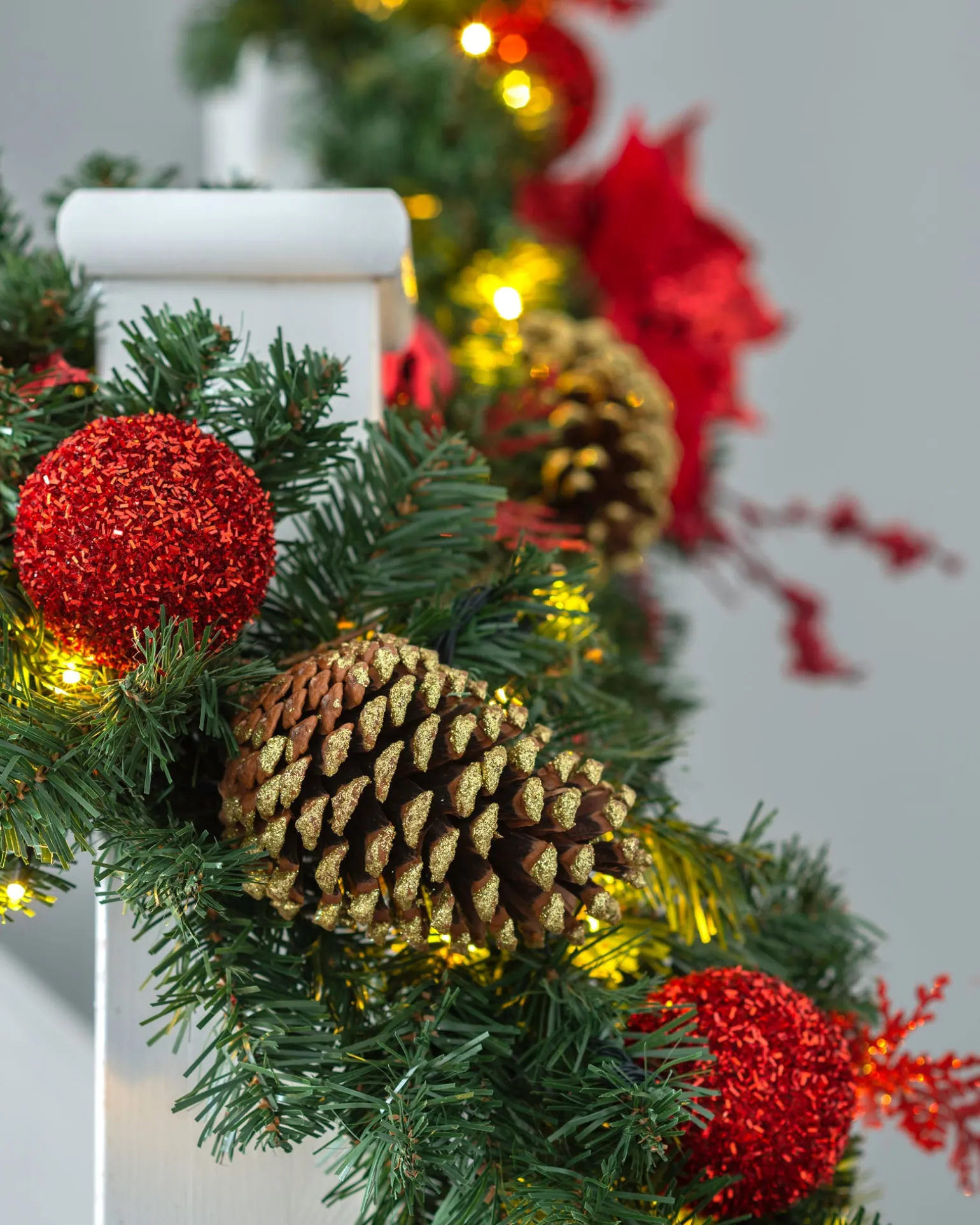Pre-Lit Red Decorated Extra Thick Garland, 9 Ft