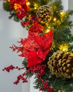 Pre-Lit Red Decorated Extra Thick Garland, 9 Ft