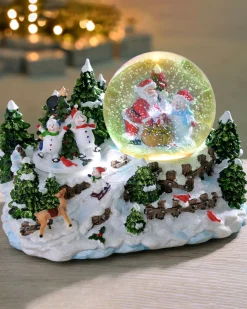 Pre-Lit Santa & Snowman Snow Globe, 20 Cm