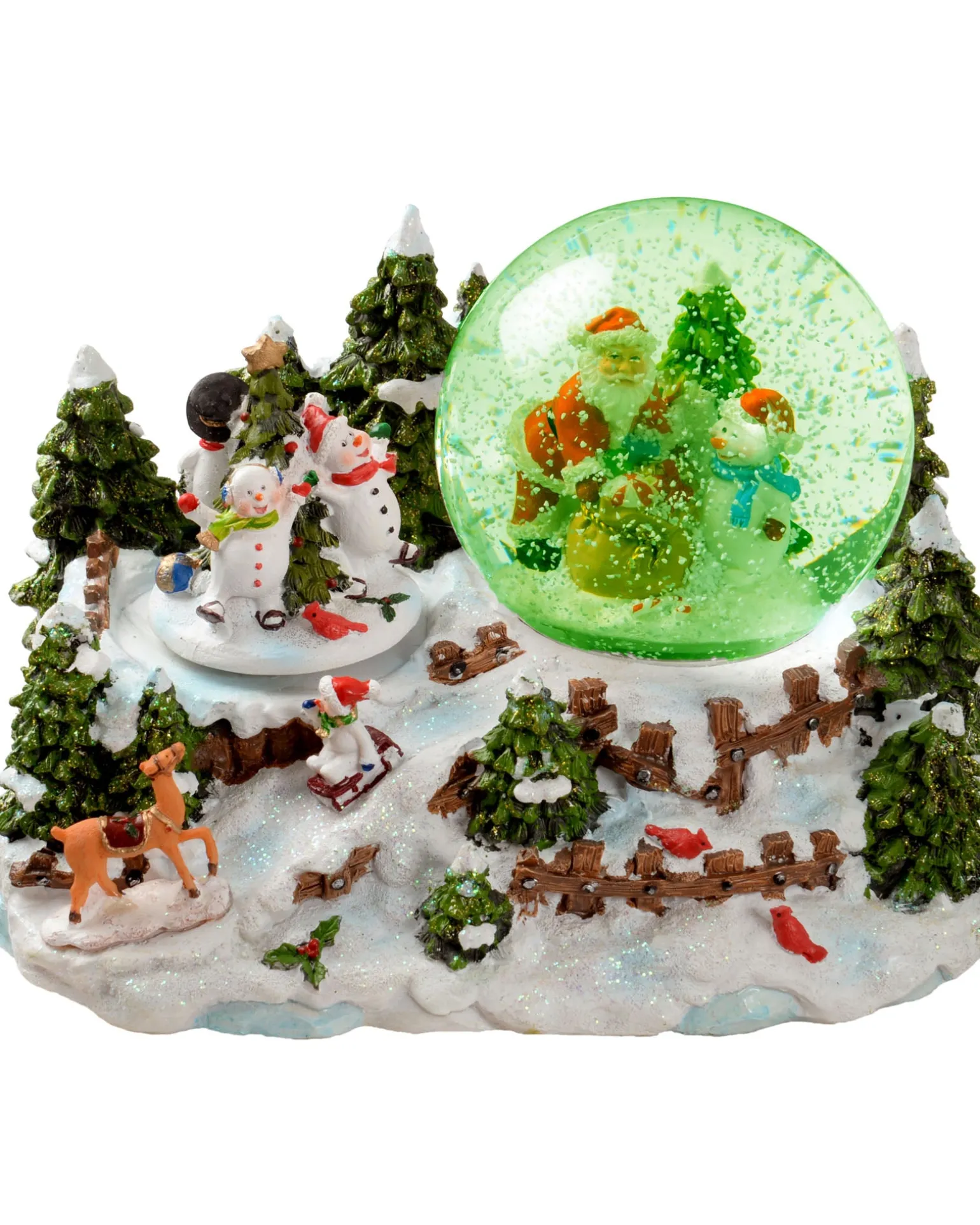 Pre-Lit Santa & Snowman Snow Globe, 20 Cm