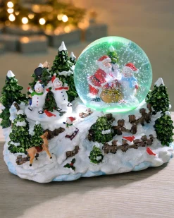 Pre-Lit Santa & Snowman Snow Globe, 20 Cm