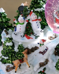 Pre-Lit Santa & Snowman Snow Globe, 20 Cm