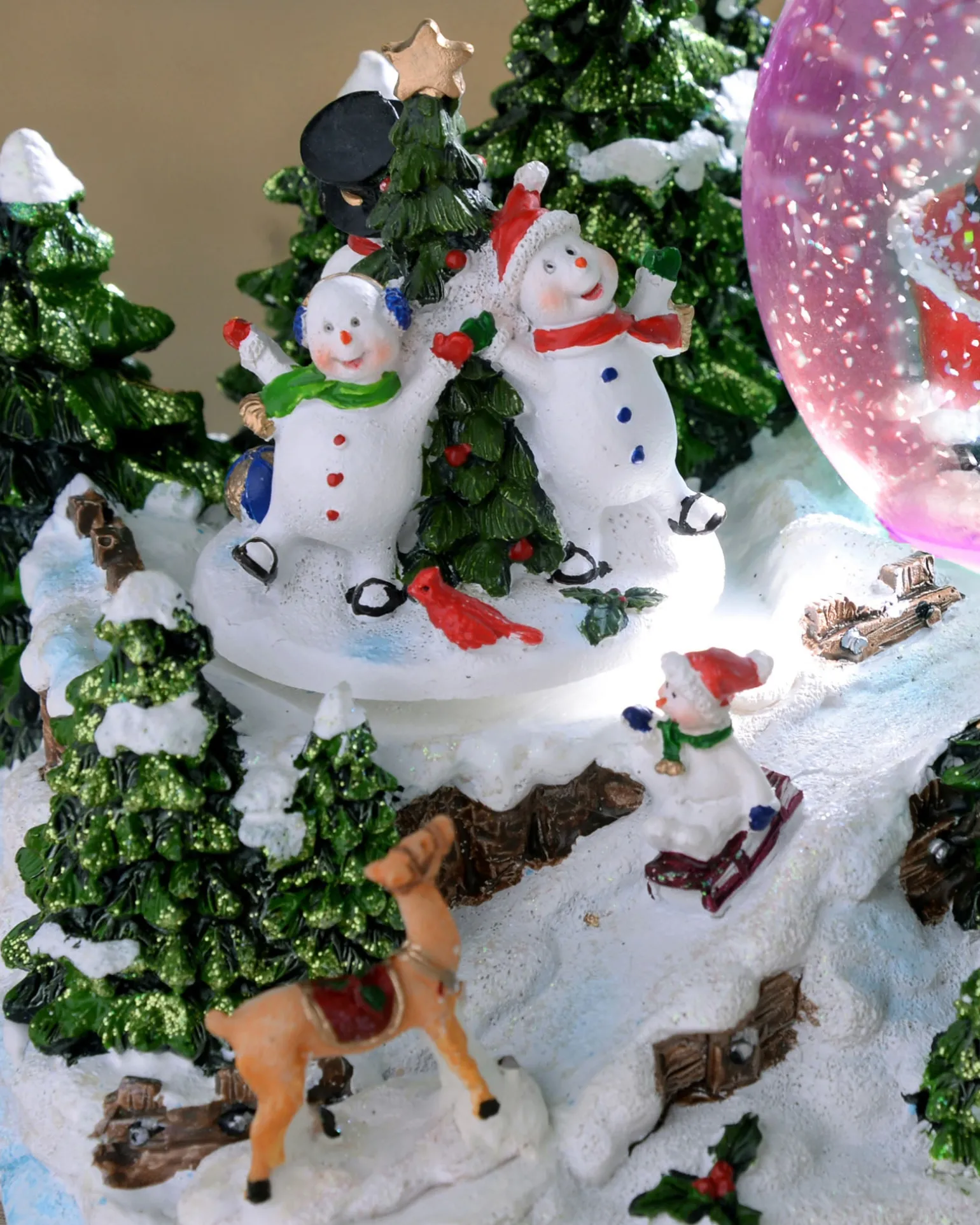 Pre-Lit Santa & Snowman Snow Globe, 20 Cm