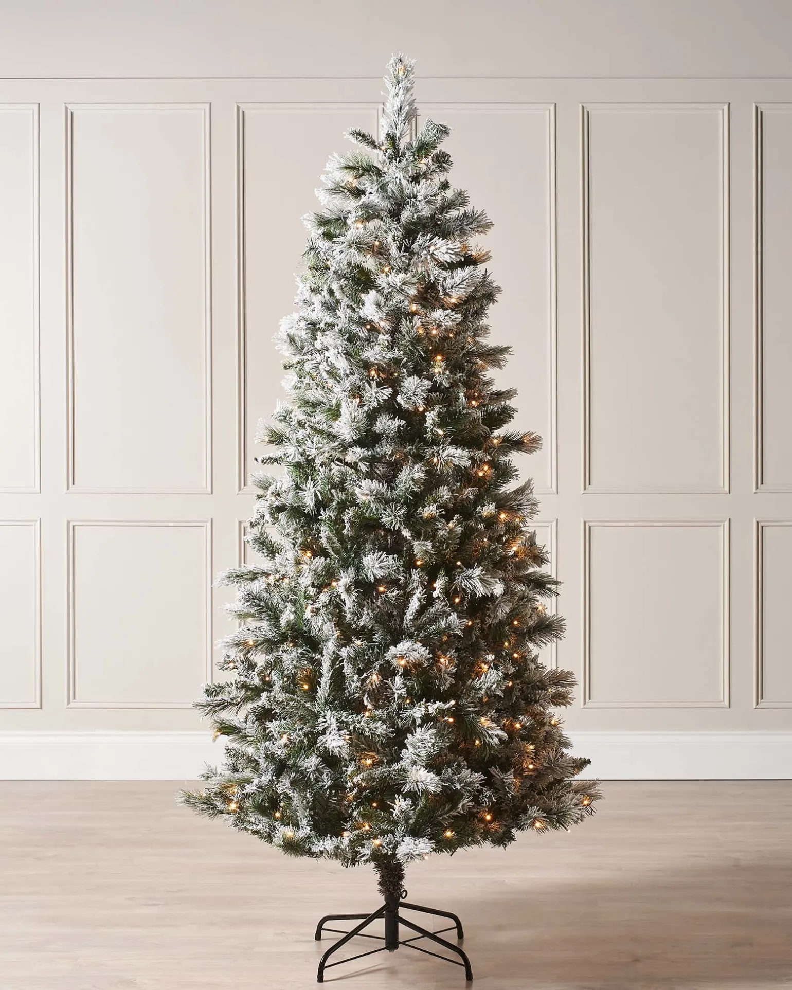 Pre-Lit Slim Snow Flocked Spruce Christmas Tree, 10 Ft
