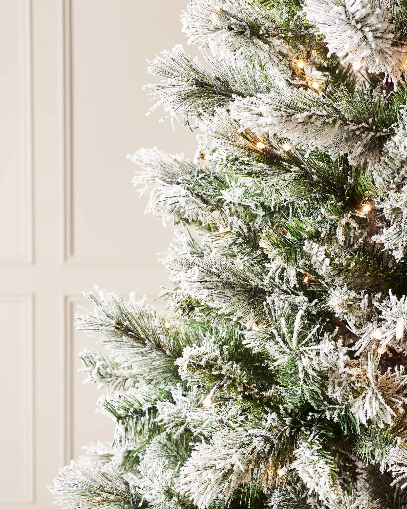 Pre-Lit Slim Snow Flocked Spruce Christmas Tree, 10 Ft