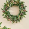 Pre-Lit Snow Flocked Mixed Tip Wreath, 60 Cm