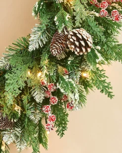 Pre-Lit Snow Flocked Mixed Tip Wreath, 60 Cm