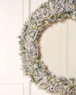 Pre-Lit Snow Flocked Natural Fir Majestic Wreath, 1.5 M