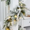Pre-Lit Snow Flocked Natural Fir Garland, 18 Ft