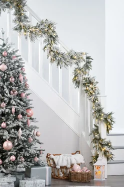 Pre-Lit Snow Flocked Natural Fir Garland, 18 Ft