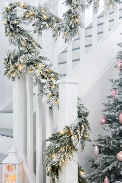 Pre-Lit Snow Flocked Natural Fir Garland, 18 Ft