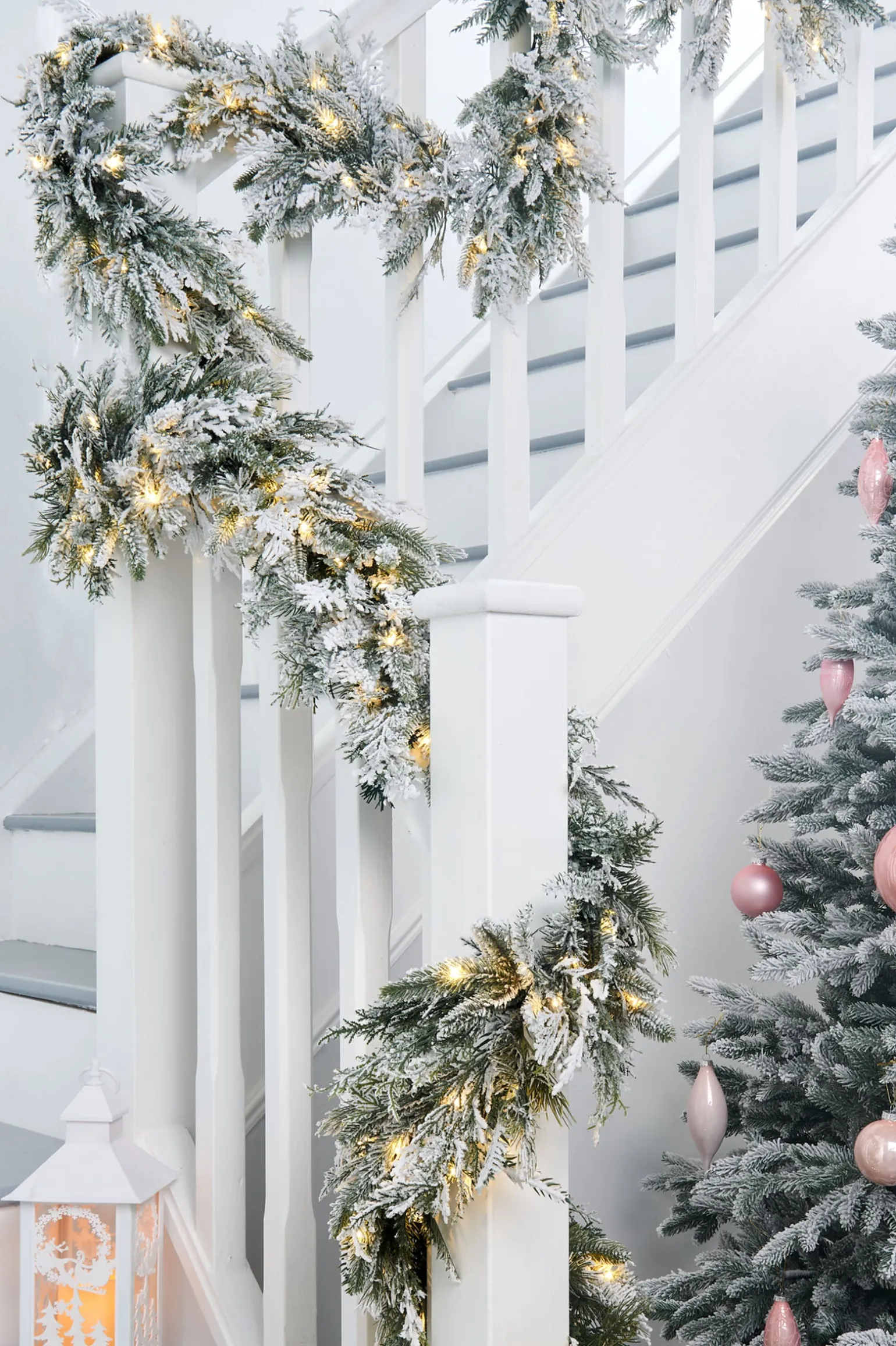 Pre-Lit Snow Flocked Natural Fir Garland, 18 Ft