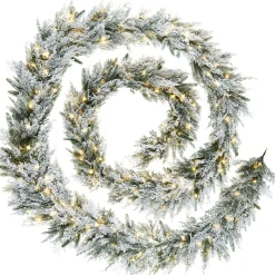 Pre-Lit Snow Flocked Natural Fir Garland, 18 Ft
