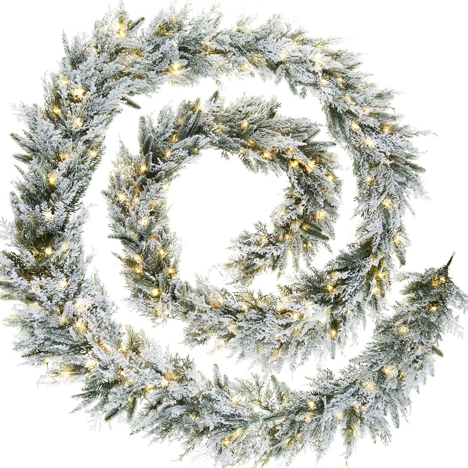 Pre-Lit Snow Flocked Natural Fir Garland, 18 Ft