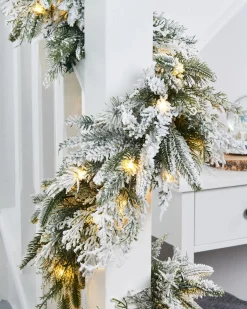 Pre-Lit Snow Flocked Natural Fir Garland, 18 Ft