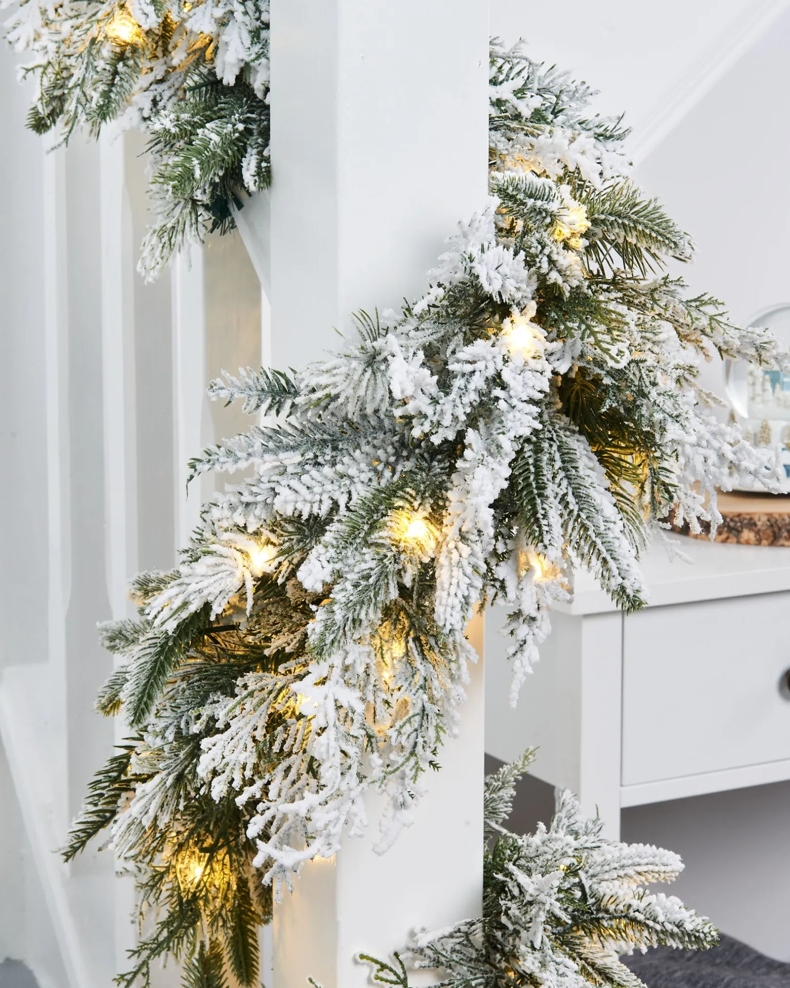Pre-Lit Snow Flocked Natural Fir Garland, 18 Ft