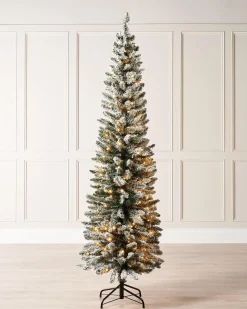 Pre-Lit Snow Flocked Pencil Christmas Tree, 6.5 Ft