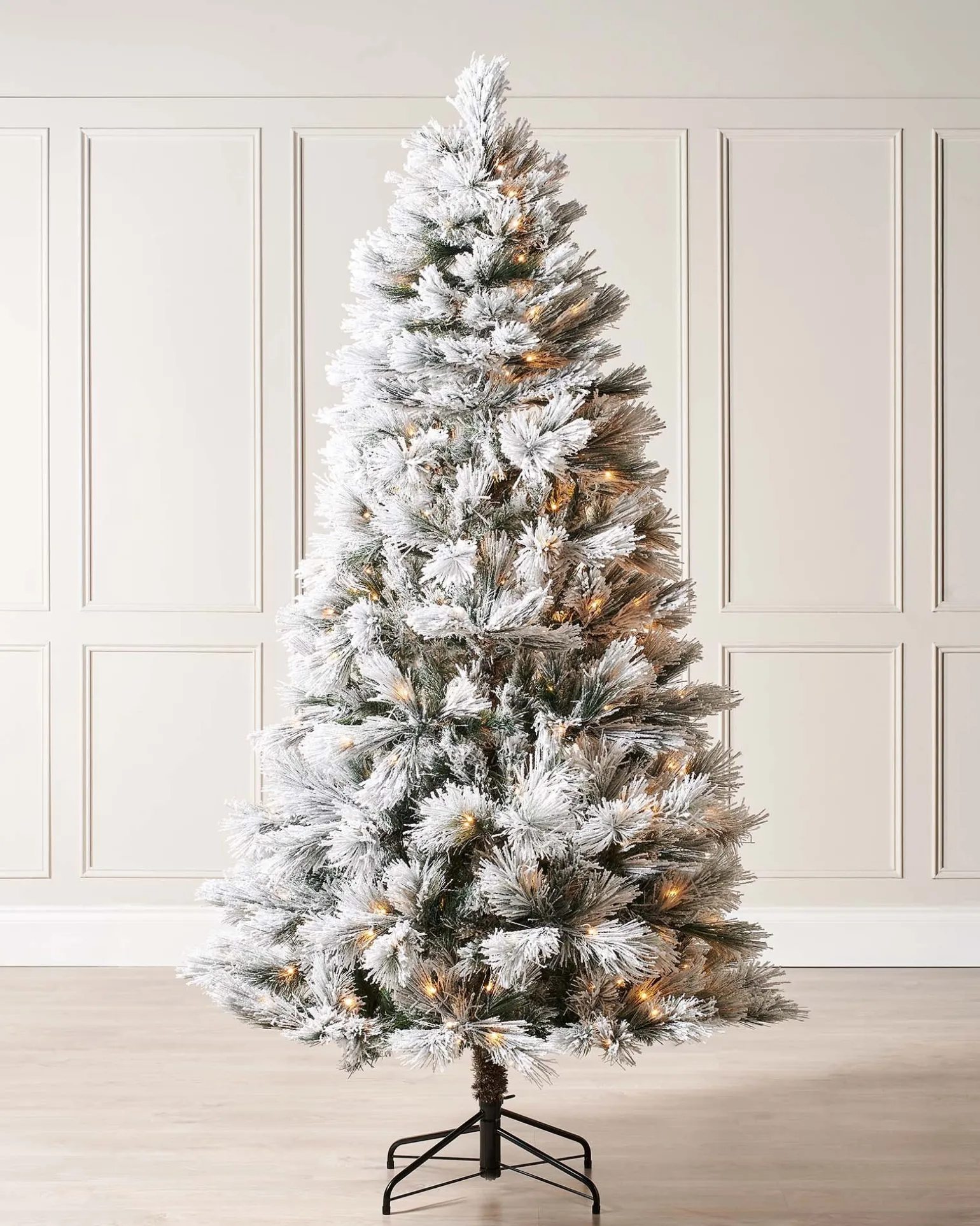 Pre-Lit Snow Flocked Pine Needle Christmas Tree, 6 Ft