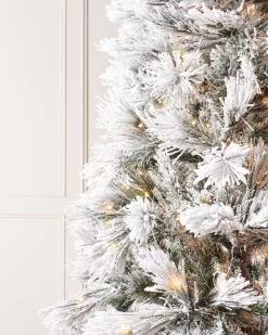 Pre-Lit Snow Flocked Pine Needle Christmas Tree, 6 Ft
