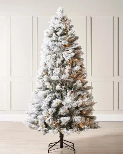 Pre-Lit Snow Flocked Pine Needle Christmas Tree, 7 Ft