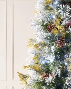 Pre-Lit Snow Flocked Pinecones & Berries Fibre Optic Christmas Tree, 7 Ft
