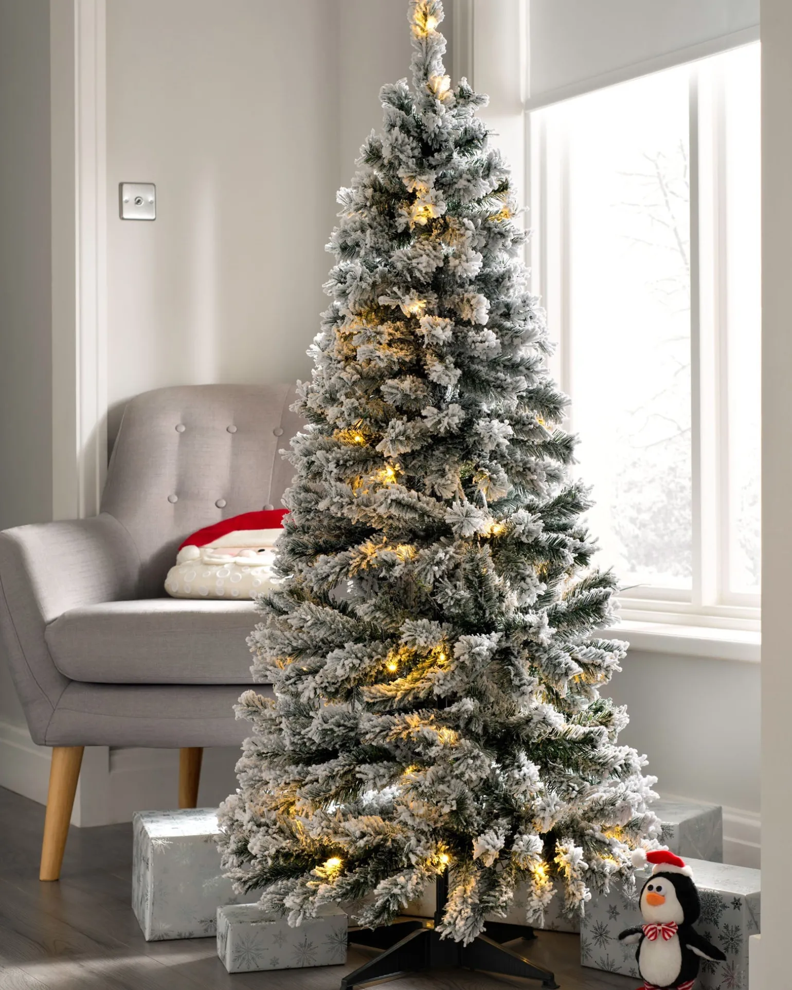 Pre-Lit Snow Flocked Pop-Up Christmas Tree, 5 Ft