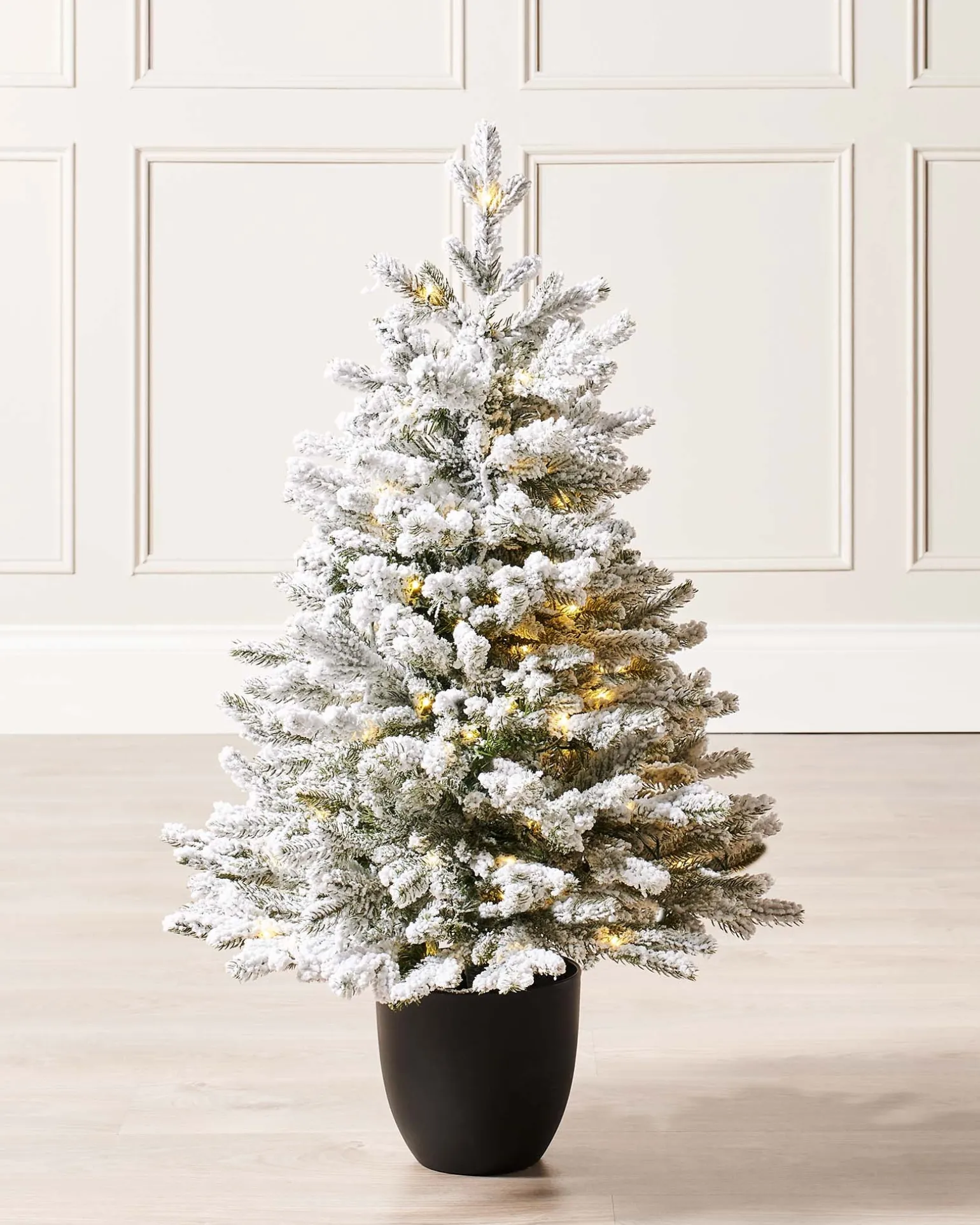 Pre-Lit Snow Flocked Potted Christmas Tree, 3 Ft