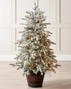 Pre-Lit Snow Flocked Potted Christmas Tree, 4 Ft