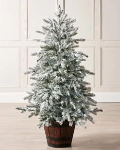 Pre-Lit Snow Flocked Potted Christmas Tree, 4 Ft