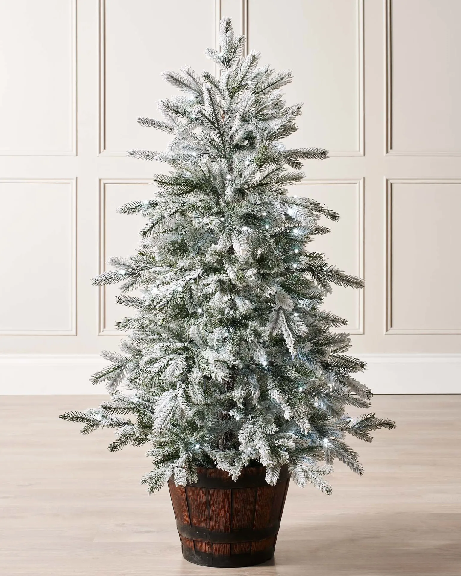 Pre-Lit Snow Flocked Potted Christmas Tree, 4 Ft