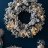 Pre-Lit Snow Flocked Spruce Wreath, 60 Cm